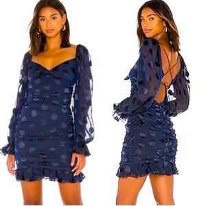 NWOT For Love & Lemons Lula Mini Dress Midnight medium sheer sleeves polka dot